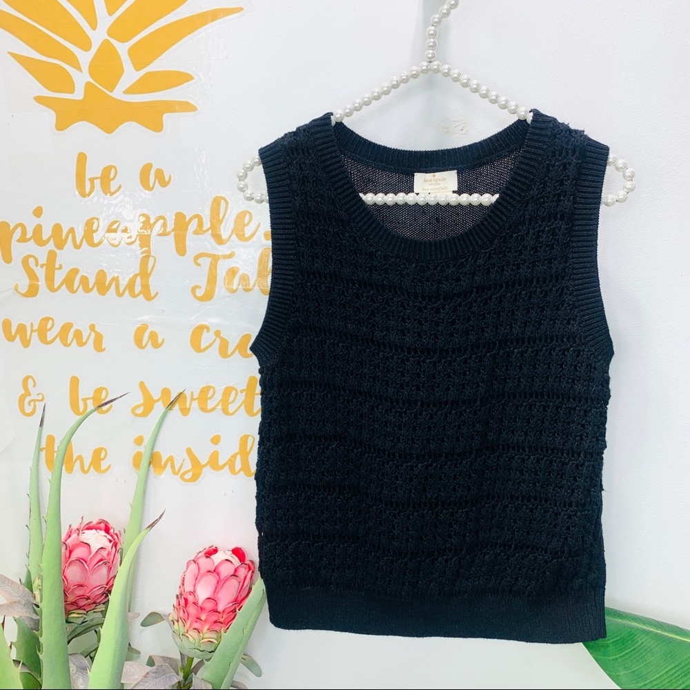 KATE SPADE Linen Black Cable Knit Sweater Vest (L)